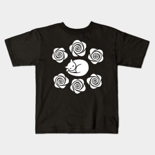 Sleeping Cat and Roses Kids T-Shirt